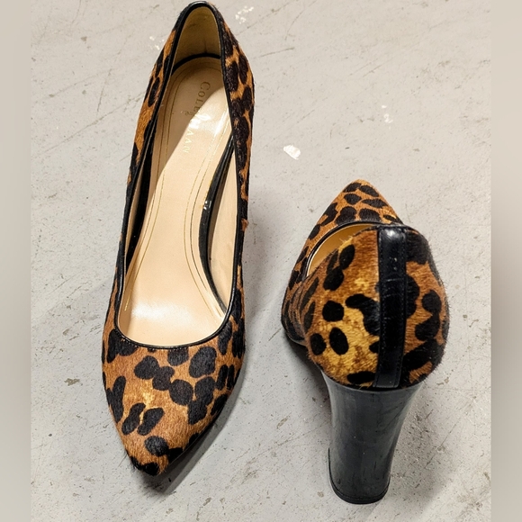 Cole Haan Chelsea Black Heel Pump Woodbury Ocelot Print Haircalf Pump. - Picture 6 of 8